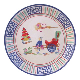 Vintage Hand-Painted Large Chinoeserie Tray For Sale