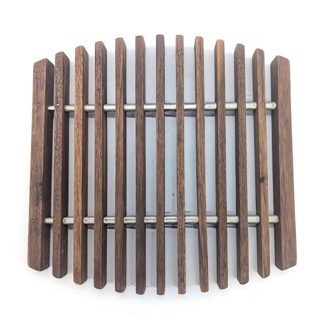 Dansk 1960s Danish Teak Wood and Aluminum Trivet For Sale - Image 4 of 10
