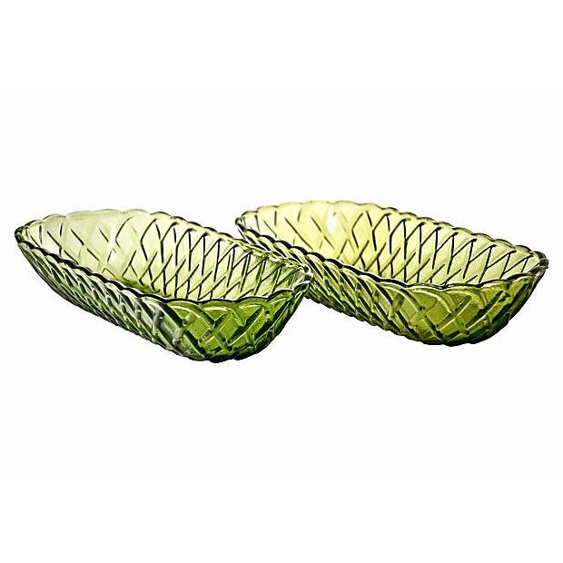 Green Oval Basket Weave Glass Bowls a Pair Chairish