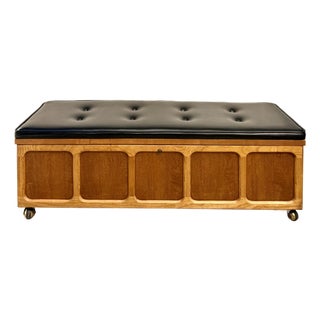 1960s Lane Mid-Century Oak Cedar Chest Storage Bench With Black Upholstery For Sale