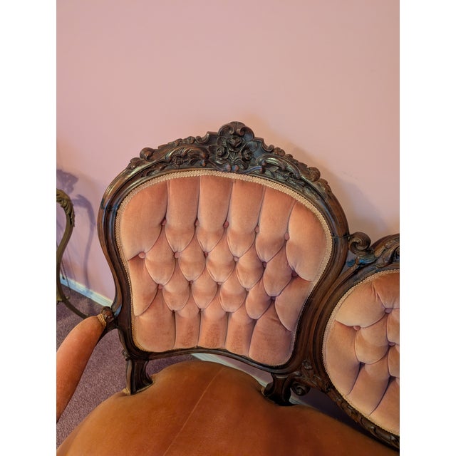 Sofa Antique Victorian Walnut Tufted Parlor Sofa, Carved Frame, c.1890 For Sale In Tulsa - Image 6 of 16