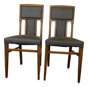 1900s English Aesthetic Movement Oak Wood Side Chairs- Set of 2