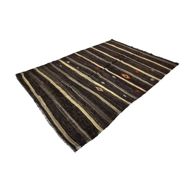 Vintage Striped Brown Kilim Rug-6'2'x9" For Sale - Image 4 of 7