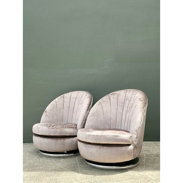 Vintage Milo Baughman for Thayer Coggin Clamshell Swivel Chairs - A Pair For Sale - Image 9 of 12