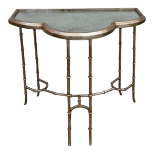Nancy Corzine White Gold Gilt Metal Faux Bamboo Half Clover Side Table, 1 of 2 Available