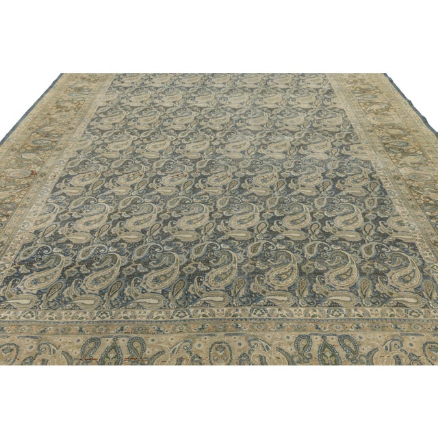 Cream Antique Persian Tabriz Rug – 20th Century Blue & Cream Paisley Boteh Design For Sale - Image 8 of 10