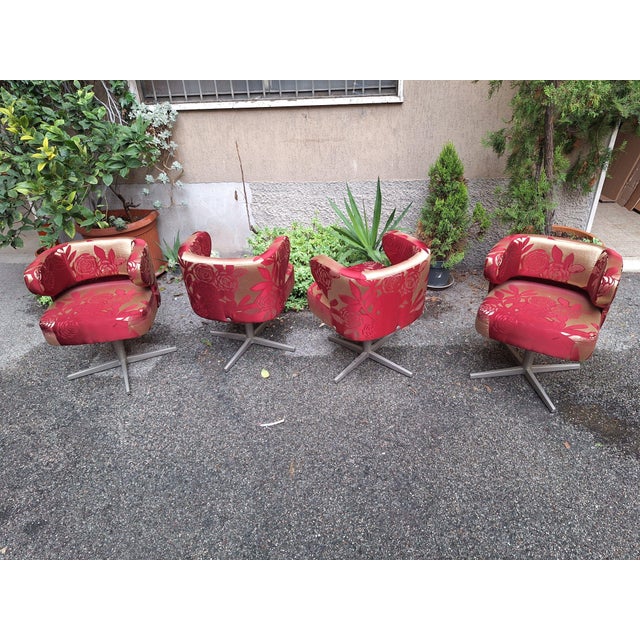 Poney Swivel Armchairs in Floral Upholstery by Gianni Moscatelli for Formanova, 1970s, in Restored conditions. Designed...