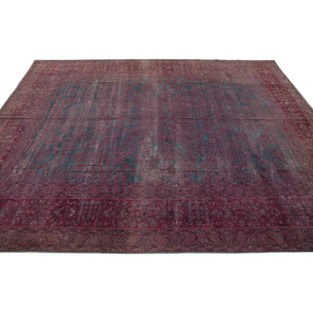 1920s 1920s Gray & Red Handmade Antique Persian Tabriz Wool Rug With Floral Motif For Sale - Image 5 of 7