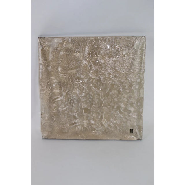 Modern Italian Murano Hand Cast Amber Glass Panel. Dimensions: Length 15 3/4" - Depth 3/8" - Height 15 3/4" Weight: 10 LB