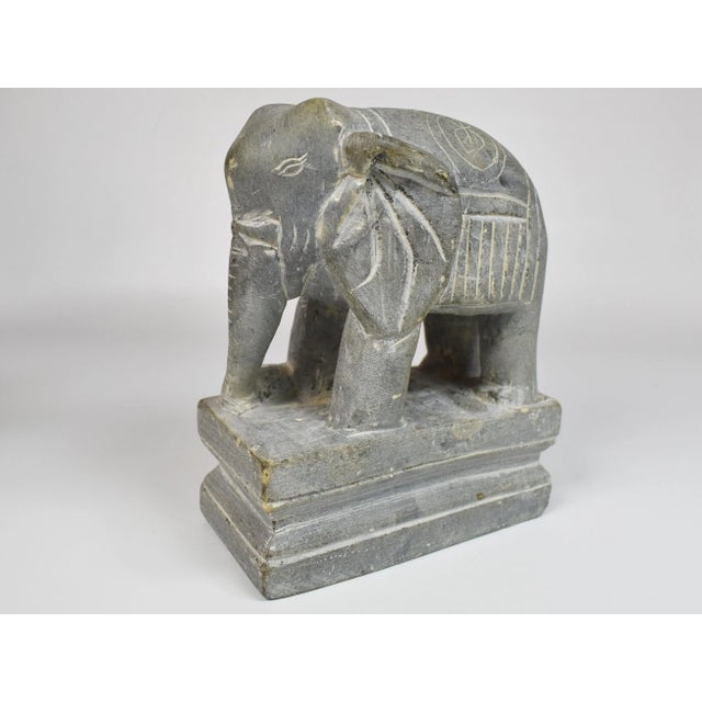 Stone Mid 20th Century Heavy Solid Carved Stone Elephant Bookends - a Pair For Sale - Image 7 of 13