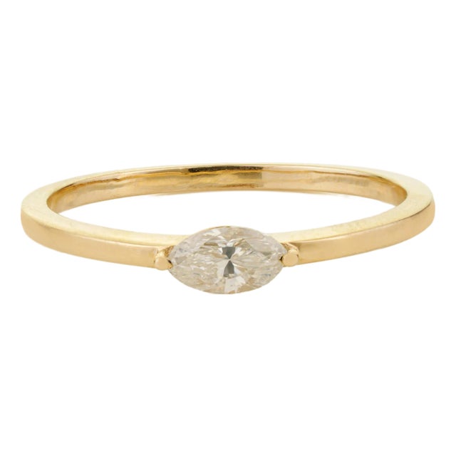 Modern Marquise Cut Diamond Solitaire Ring Size 9 in 14k Yellow Gold For Sale