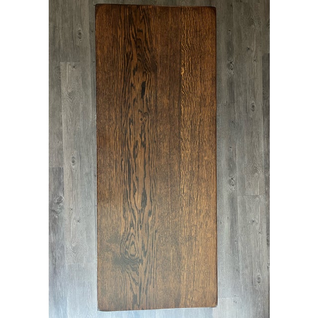 Vintage Spanish Revival X-Base Quartersawn Oak Bench Santa Barbara Provenance For Sale - Image 4 of 7
