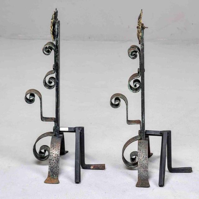 Pair Early 20th Century Sunflower Andirons & Poker For Sale In Detroit - Image 6 of 11