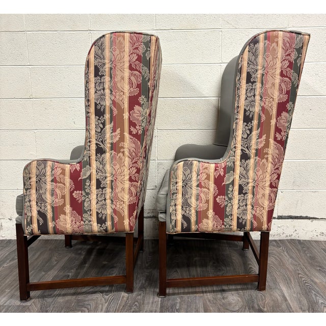 Vintage Georgian Style Transitional Style High Back Wingback Accent Chairs For Sale - Image 10 of 13