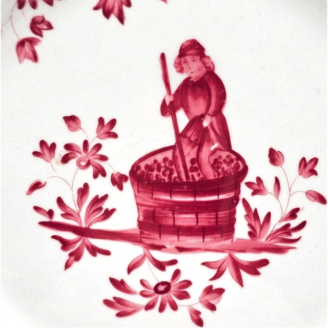 1950s Longchamp France Porcelain Lunch Plate, Le Vigneron Winemaker Red For Sale - Image 5 of 10