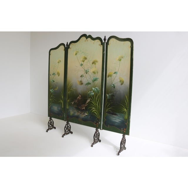 Decorative & Breathtaking! This hand painted art nouveau fire screen from france 1900. The screen is not just a screen but...