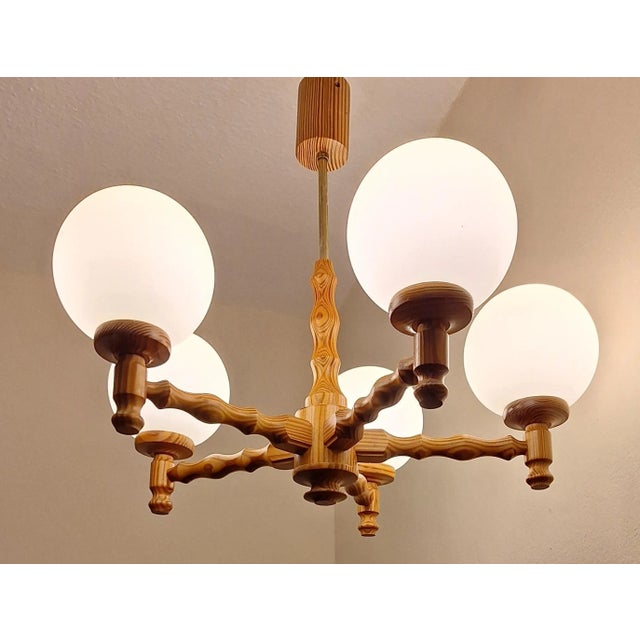 1980s Vintage Chandelier with Pinewood Frame, 1980s For Sale - Image 5 of 7