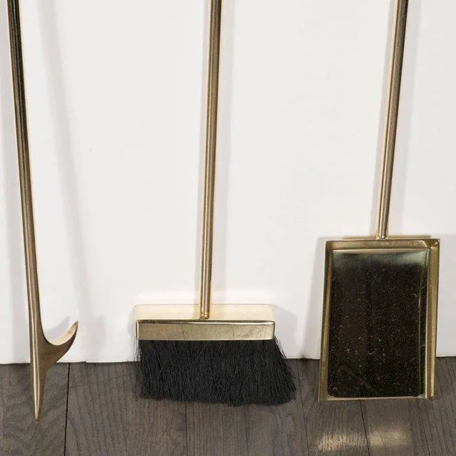 Custom Modernist FivePiece Brass and Oil Rubbed Bronze Fire Tools Set