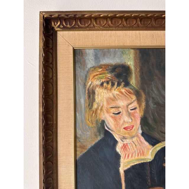 Vintage Woman Reading Portrait Oil on Masonite Board, Framed For Sale In Miami - Image 6 of 11