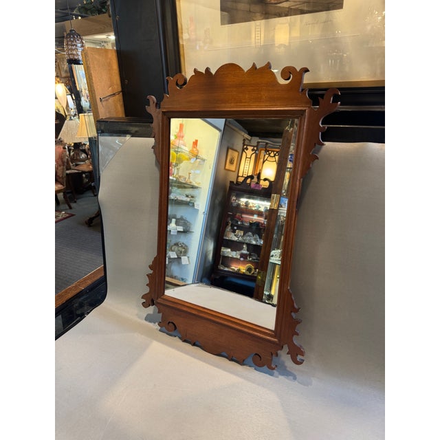 Brown Antique Chippendale Style Wall Mirror For Sale - Image 8 of 9