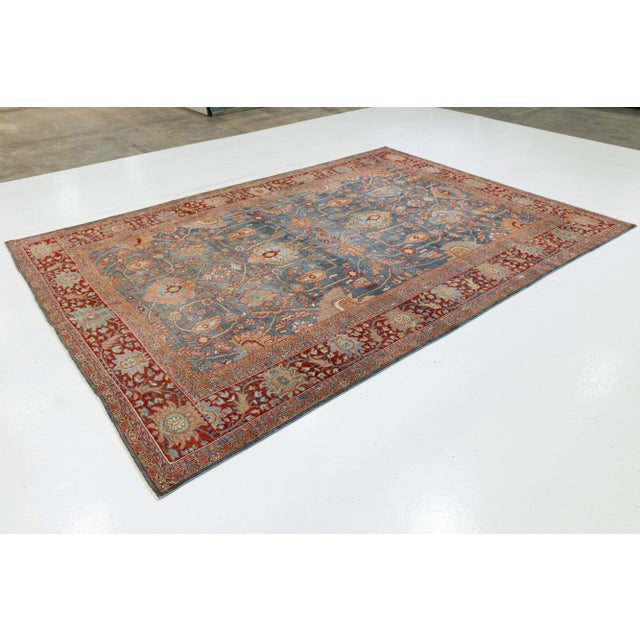 8 X 12 Antique 1900s Sultanabad Rug – Hand-Knotted Wool in Blue For Sale - Image 4 of 9