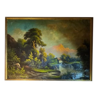 European School Artist, River Landscape, 19th Century, Oil Painting on Canvas, Framed For Sale