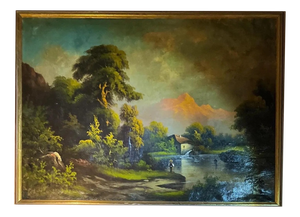 European School Artist, River Landscape, 19th Century, Oil Painting on Canvas, Framed