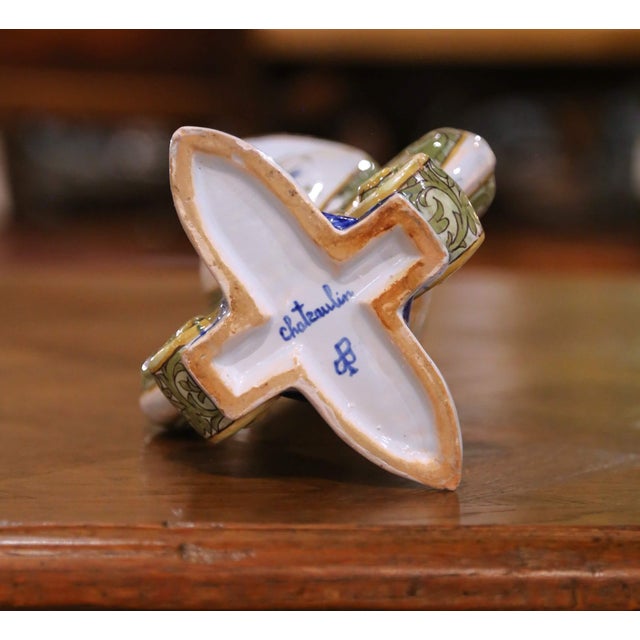 19th Century French Porquier-Beau Quimper Fleur-De-Lys Form Faience Vase For Sale - Image 9 of 9