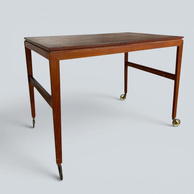 Mid-Century Danish Teak Drinks Trolley on Brass Castors, 1960s For Sale - Image 4 of 8