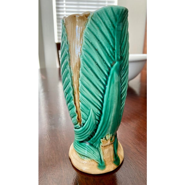 Green Antique English Majolica Green Tobacco Leaf Pitcher For Sale - Image 8 of 9