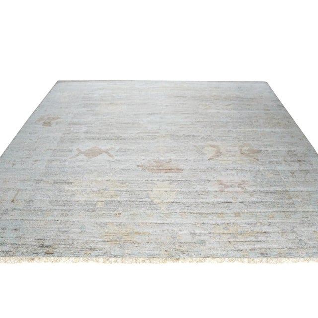 Contemporary 10x14 Ruby Fiona Ivory Traditional Geometric Hand Knotted Silk Carpet Rug For Sale - Image 3 of 8