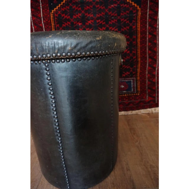 Antique Leather Ottoman For Sale - Image 10 of 15