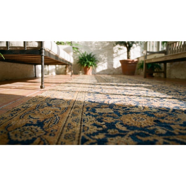Navy Blue Traditional Navy Background Color With Special Allover-Floral Design Antique Persian Tabriz Rug For Sale - Image 8 of 10