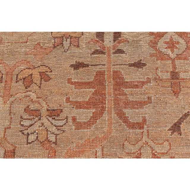Indian Fine Antique Indian Amritsar Orange, Brown Hand Knotted Wool Rug For Sale - Image 3 of 9