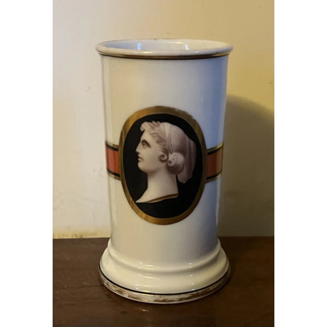 Ceramic Antique 19th Century Old Paris Porcelain Cylinder Mantel Vase With Neoclassical Portrait Cameo For Sale - Image 7 of 12