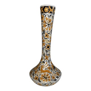 Vintage MCM Nassos Keramik Paradissi Rhodes Greece Leaping Deer Flowers Vase For Sale