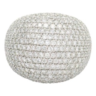 Diamond 18k White Gold Pave Dome Wide Ring, Size 6.75 For Sale