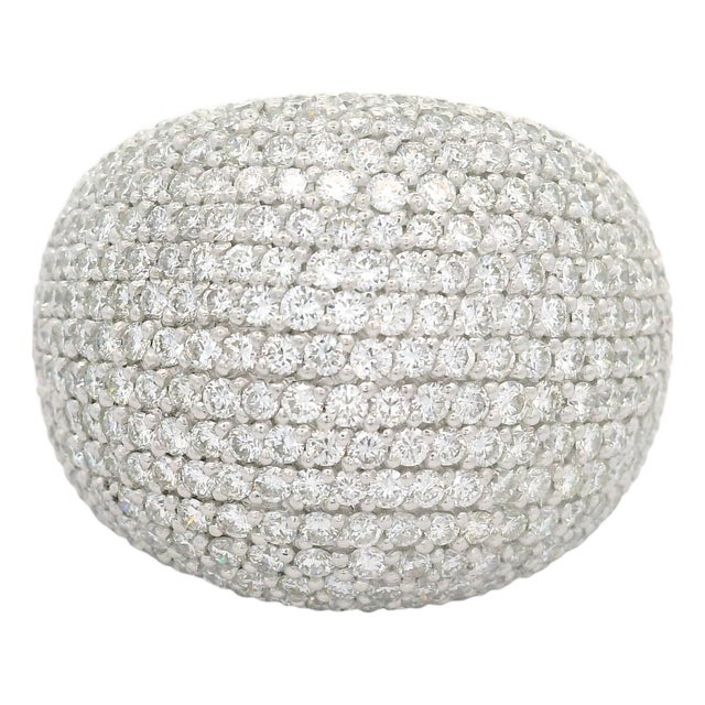 Diamond 18k White Gold Pave Dome Wide Ring, Size 6.75 For Sale