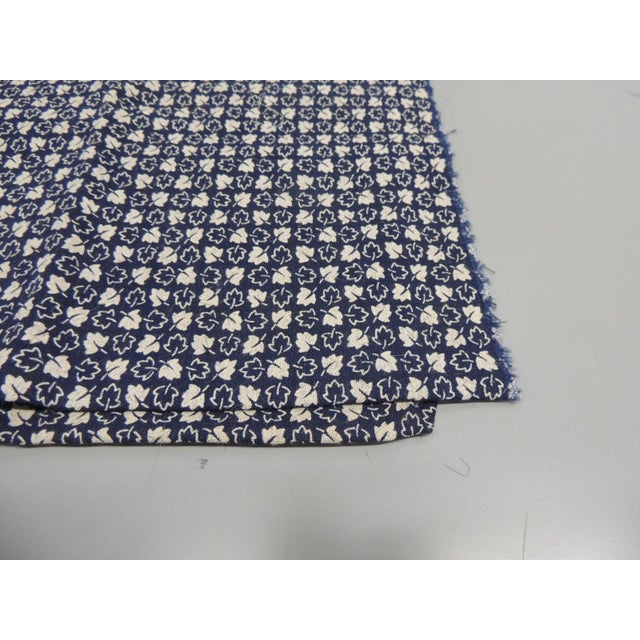 Vintage Blue and White Printed Fabric Panel Grape leaves in silk and cotton woven pattern. Size: 30”W x 54”long
