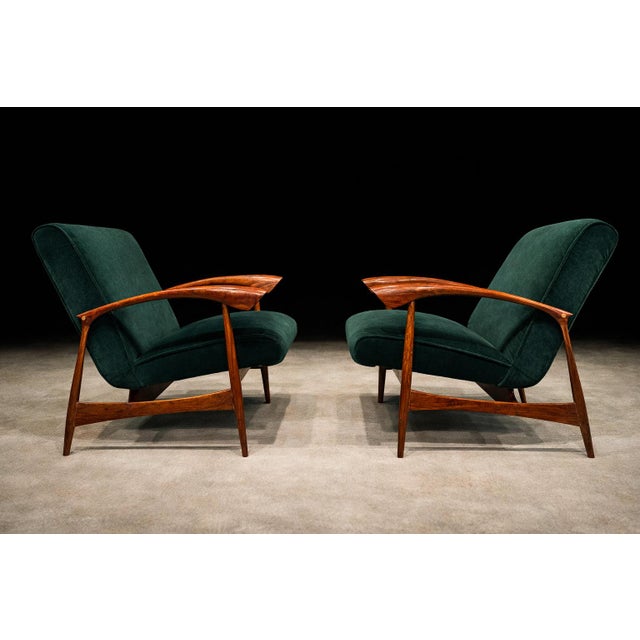 Pair of Armchairs in Brazilian Hardwood & Green Velvet by Liceu De Artes E Ofícios, 1960s For Sale - Image 12 of 13