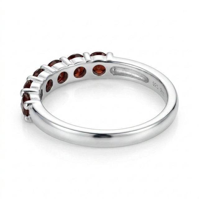 Contemporary Garnet Stackable Band Ring, January Birthstone 925 Silver Handmade Ring Us 7 For Sale - Image 3 of 3