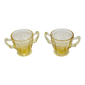 1930 Anchor Hocking Cameo Ballerina Vaseline Canary Glass Sugar Dessert Cup Set