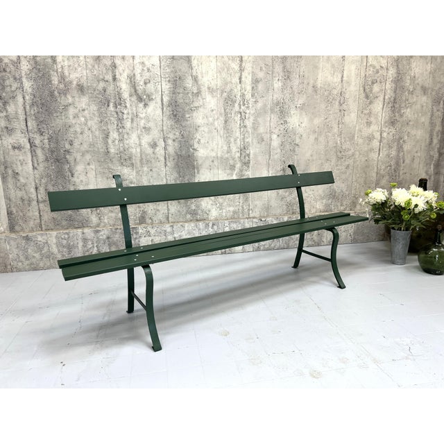 Forest Green Garden Bench, 1950s For Sale - Image 9 of 9