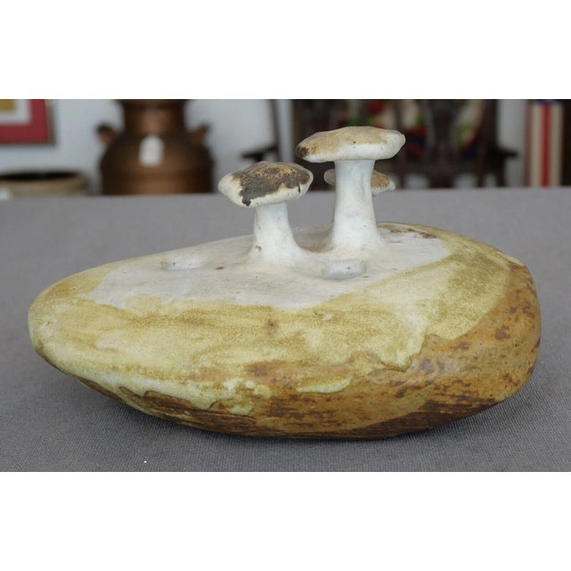 Vintage Circa 1970 Contemporary Style Stoneware Art Pottery Mushrooms on Rock Weed Pot Vessel For Sale - Image 4 of 6