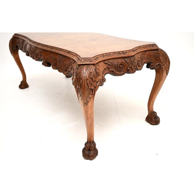 Wood Vintage Queen Anne Style Burr Walnut Coffee Table, 1920 For Sale - Image 7 of 8