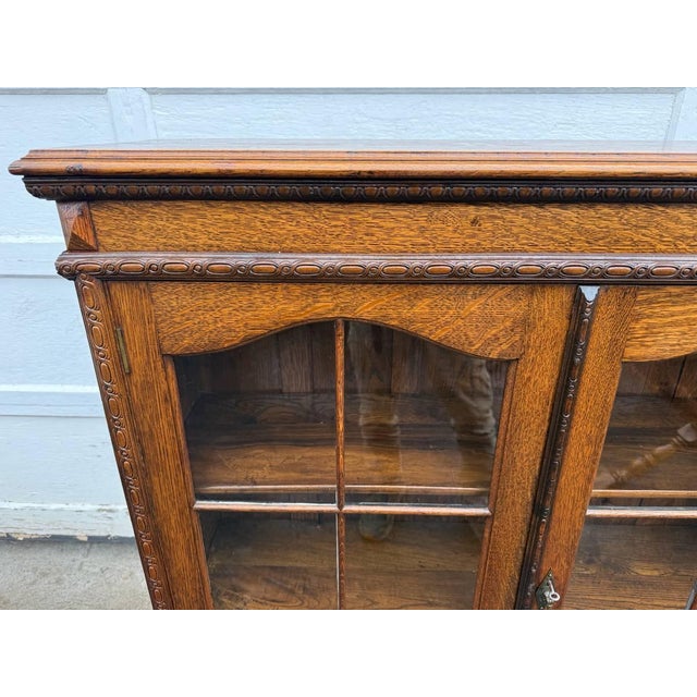 Antique Early 20th Century Mission Style Oak Display Cabinet/ Bookcase For Sale - Image 13 of 18