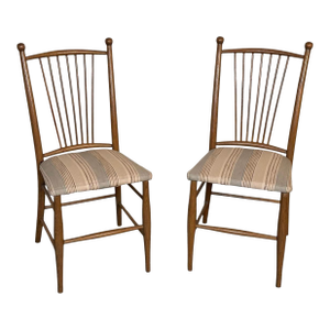 Pair of Vintage Walnut Spindle Back Upholstered Chairs