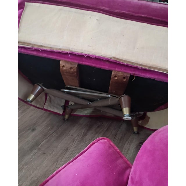 Mid-Century Modern Pair of W. & J. Sloane Vintage MCM Fuschia Pink Velvet Swivel-Rocker Chairs For Sale - Image 3 of 5