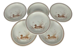 Vintage Dessert Plate Set with Duck Pattern & Red-Brown Trim from Churchill England, 1990s, Set of 6