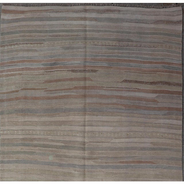 Contemporary Minimalist Striped Design Vintage Turkish Kilim With Neutral Tones For Sale - Image 3 of 10